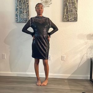 Black Sequins Rhinestones New M Bodycon